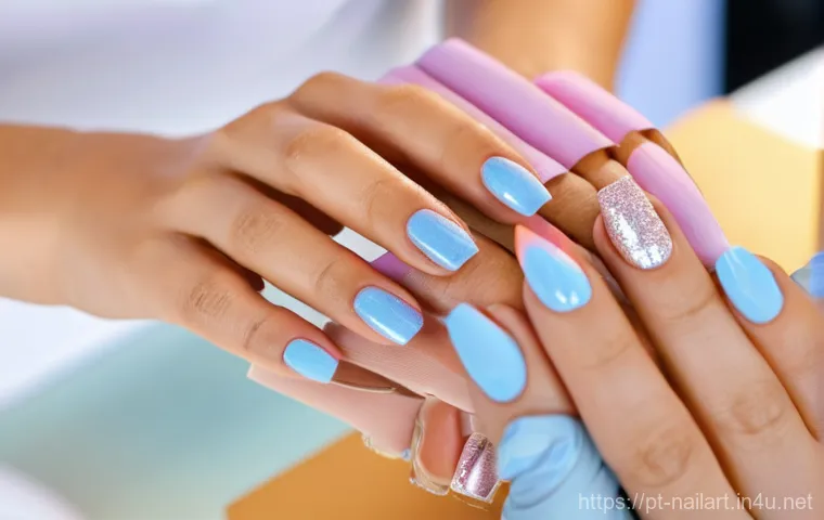 네일아트 프랜차이즈 창업 장단점 - **Prompt:** A vibrant, sunlit nail salon bustling with activity, seen from a slightly outside perspe...