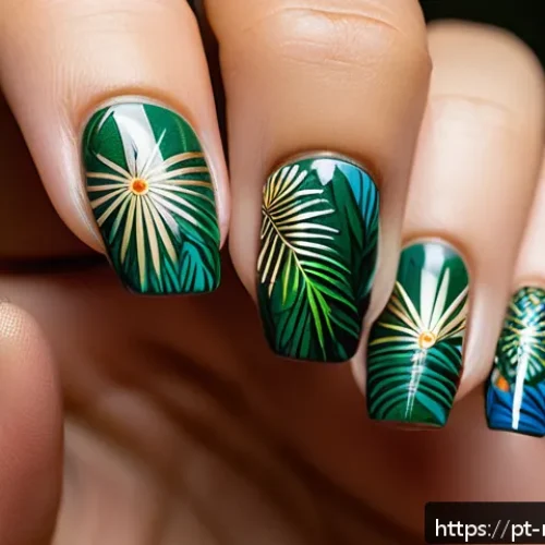 Home 17 네일아트 브랜드 협업 사례 - A close-up image of a female hand showcasing vegan nail polish with vibrant colors inspired by Brazi...